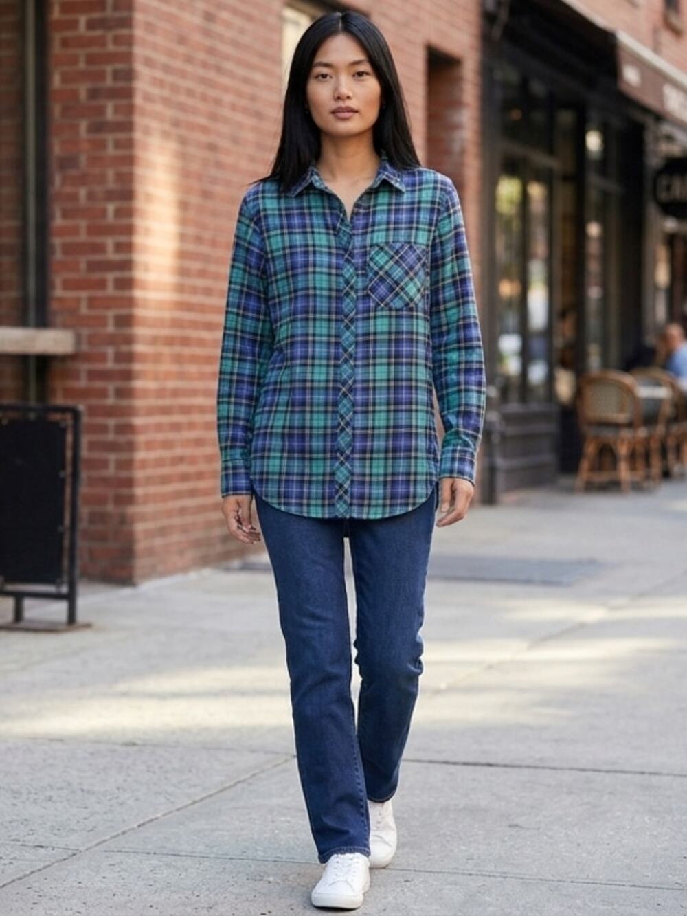 Gap Multicolor Flannel Plaid Button-Up Shirt Women Size XS